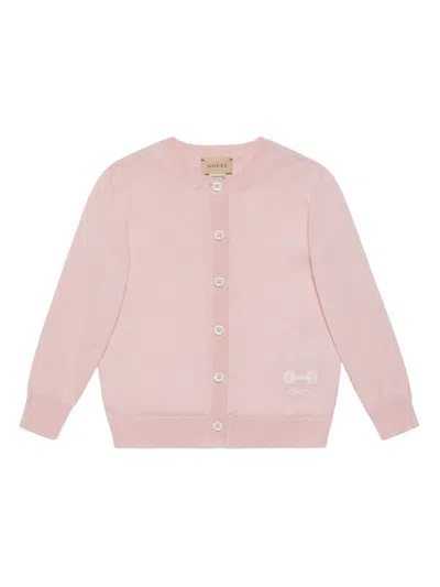 Gucci Kids' Cotton Cardigan With Horsebit In Pink