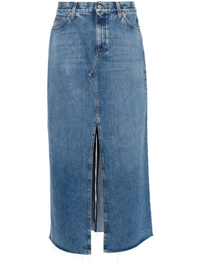 Gucci Light Blue Denim Midi Skirt With Horsebit In Cotton Woman In Animal Print