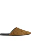 Gucci Women Brown Mule With Horsebit On The Front And All-over Gg Motif In Suede Woman In Brown