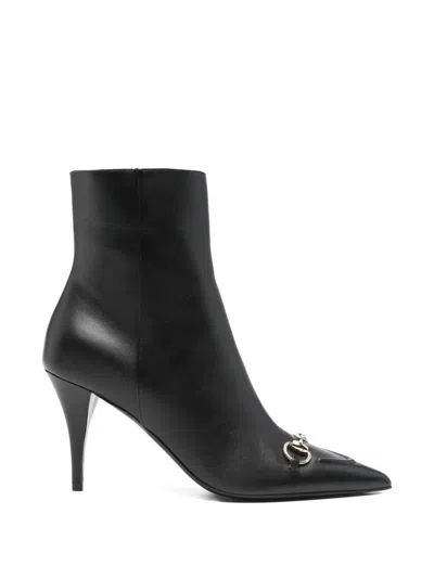 Pre-owned Gucci Horsebit-detail Leather Ankle Boots In Black