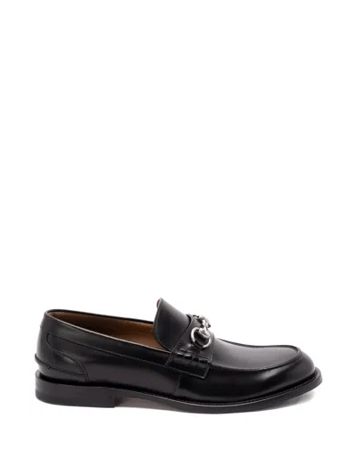 Gucci Terenze Leather Loafer Metallic Buckle Round Toe In Black