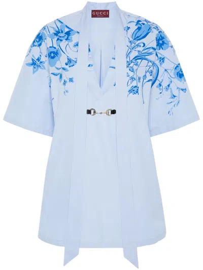 Gucci Poplin Mini Dress In Blue