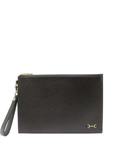 Pre-owned Gucci Horsebit-detail Pouch In Black