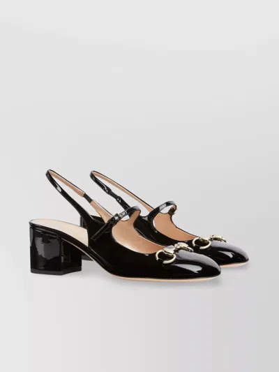 Gucci Horsebit Detail Sling Back Block Heel Pumps In Black