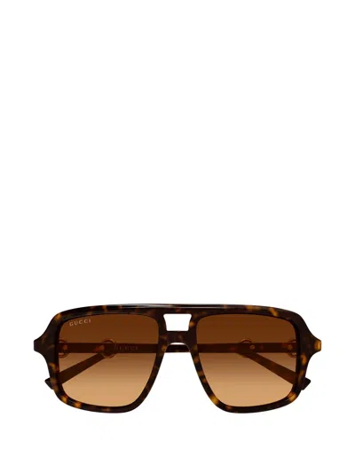 Gucci Horsebit-detail Square-frame Sunglasses In Brown