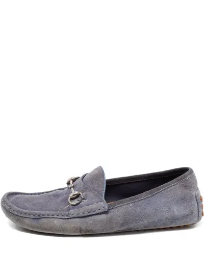 Pre-owned Gucci Horsebit-detail Suede Loafers In Blue