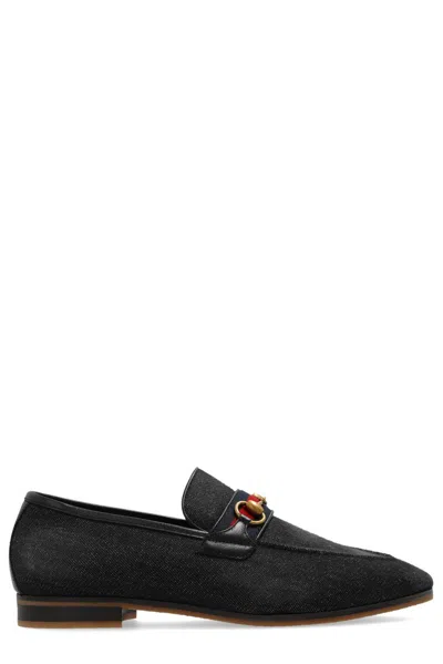 Gucci Horsebit Detailed Denim Loafers In Blackdelaveblabrb