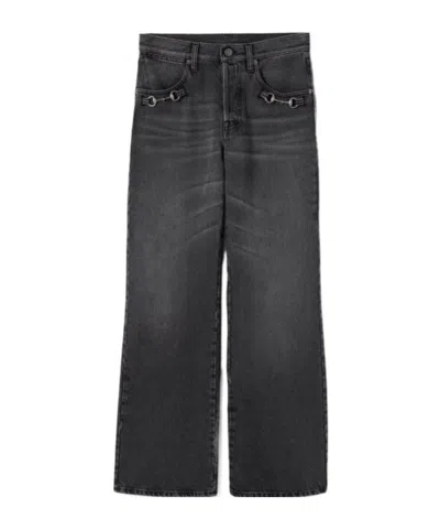 Gucci Horsebit Detailed Jeans In Gray