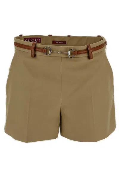Gucci Horsebit Detailed Shorts In Beige