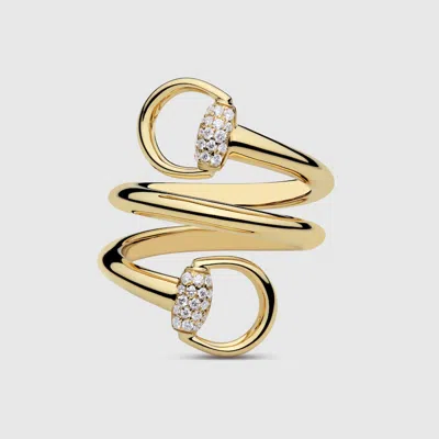 Gucci Horsebit Diamond 18k Contrarié Ring In Metallic