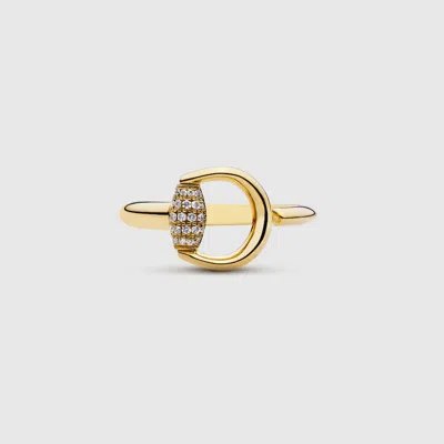 Gucci Horsebit Diamond 18k Open Ring In Pattern
