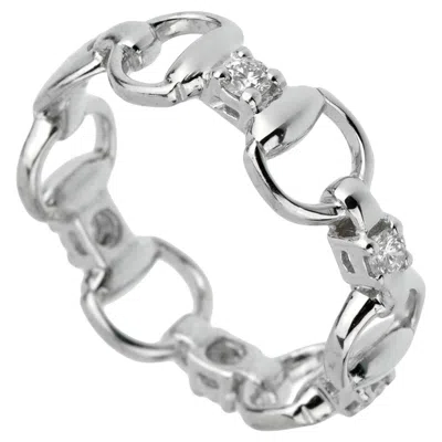 Pre-owned Gucci Horsebit Diamond 18k White Gold Ring Sz 5