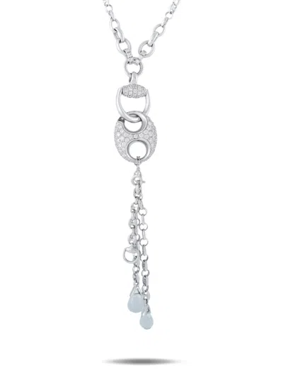 Pre-owned Gucci Horsebit Diamond Necklace In Silver