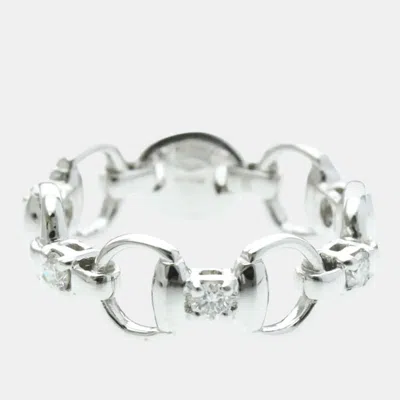 Pre-owned Gucci Horsebit Diamond Ring 18k White Gold Fashion Band Ring Silver Eu 48