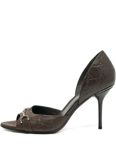 Pre-owned Gucci Horsebit D'orsay Leather Pumps In Brown