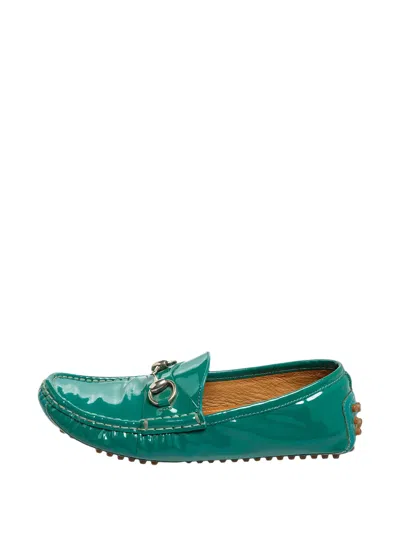 Pre-owned Gucci Horsebit Driver Patent Leather Loafers In Green