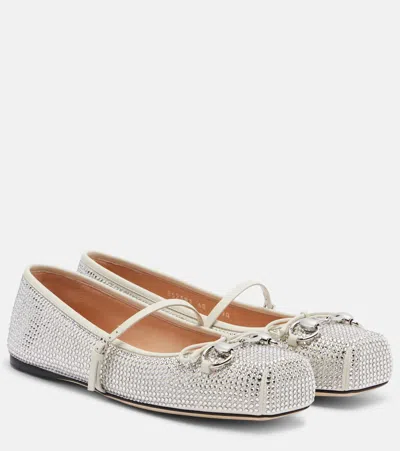 Gucci Horsebit Embellished Leather Ballet Flats In White