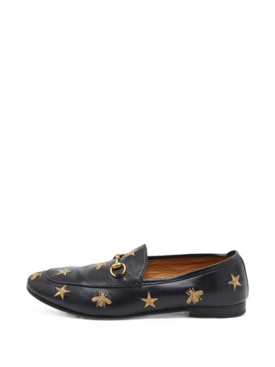Pre-owned Gucci Horsebit Embroidered Loafers In Black