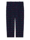 Gucci Horsebit-embroidered Straight-leg Trousers In Blue