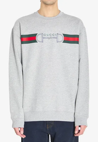Gucci Men Grey Crewneck Sweatshirt With Logo Detail On The Front In Cotton Man In Gray