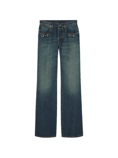 Gucci Horsebit Faded Jeans In Blue