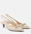 Gucci Leather Horsebit Slingback Pumps 45 In White