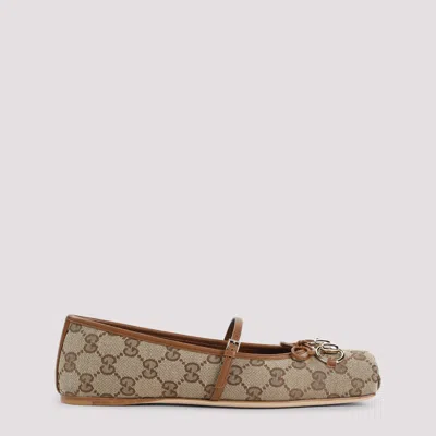 Gucci Women Gg Fabric Ballerinas With Iconic Horsebit In Brown