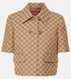 Gucci Gg Canvas Jacket With Horsebit In Camel/ebony