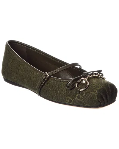 Gucci Horsebit Gg Canvas & Leather Ballet Flat In Green