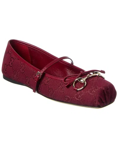 Gucci Horsebit Gg Canvas & Leather Flat In Red