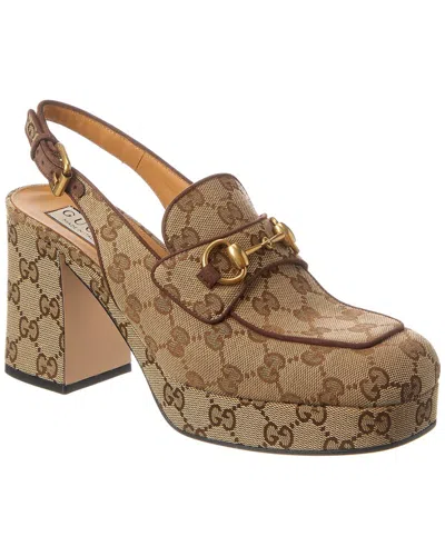 Gucci Horsebit Gg Canvas Slingback Pumps In Brown