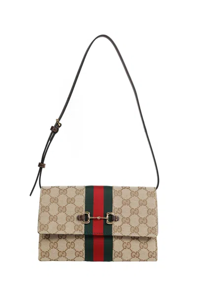 Gucci Horsebit Gg Canvas And Web Wallet In Pink
