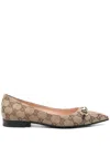 Gucci Horsebit Gg Canvas Pointed-toe Flats In Neutrals