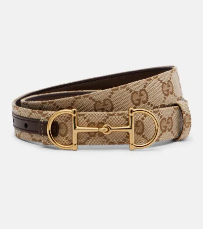 Gucci Horsebit Gg Canvas Belt In Brown