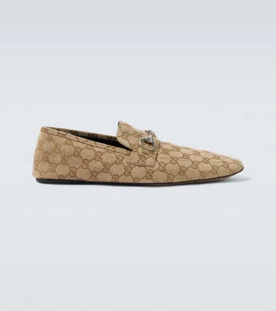Gucci Horsebit Gg Canvas Distressed Loafers In Neutral