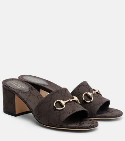 Gucci Horsebit Gg Canvas Mules In Brown