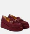 Gucci Ilde Leather-trimmed Canvas-jacquard Platform Loafers In Burgundy
