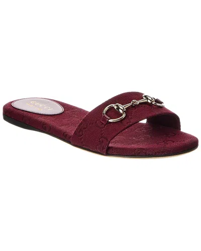 Gucci Horsebit Gg Canvas Sandal In Burgundy