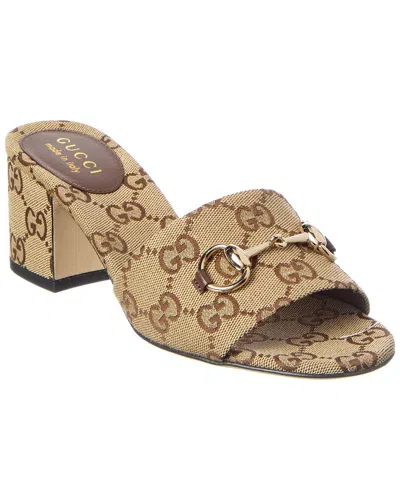 Gucci Horsebit Gg Canvas Sandal In Neutral