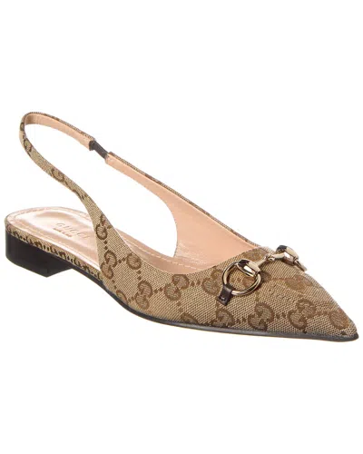 Gucci Monogram-print Slingback Ballerina Shoes In Beige Ebony
