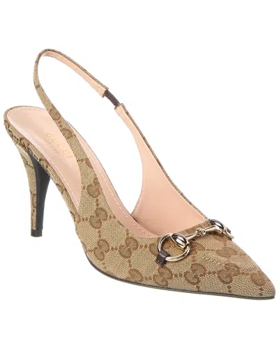 Gucci Horsebit Gg Canvas Slingback Pump In Brown