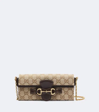 Gucci Horsebit Gg Canvas Wallet On Chain In Braun