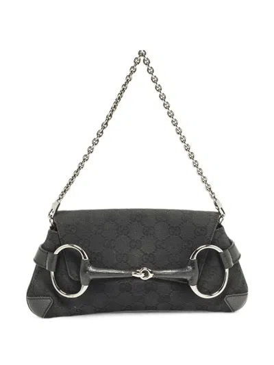 Pre-owned Gucci Horsebit Gg Clutch Bag In Black