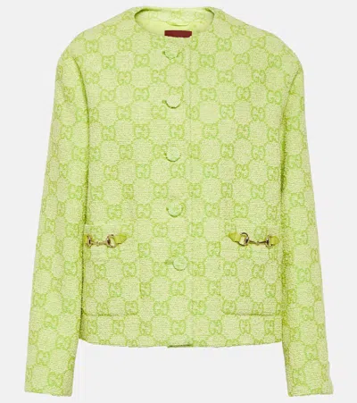 Gucci Horsebit Gg Cotton-blend Bouclé Jacket In Green