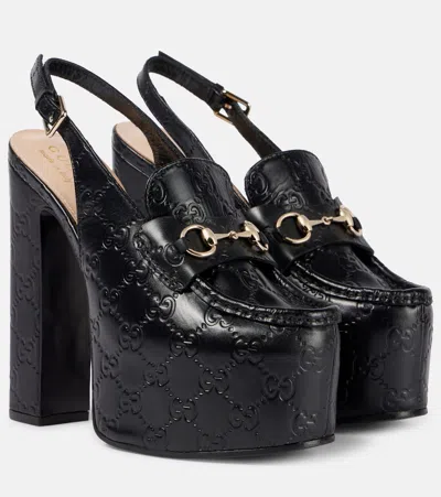 Gucci Horsebit Gg Debossed Leather Loafer Pumps In Black
