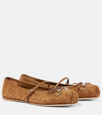 GUCCI HORSEBIT GG SUEDE BALLET FLATS