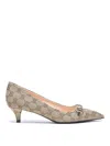 Gucci Women Beige And Dark Brown Gg Canvas Pumps With Horsebit In Multi