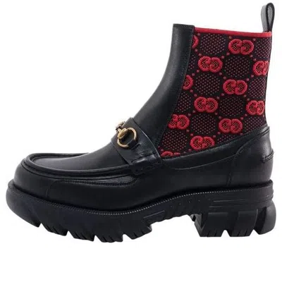 Gucci Horsebit Gg Jersey Boot 'black Red'