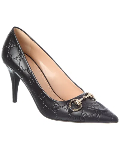 Gucci Horsebit Gg Leather Pump In Black