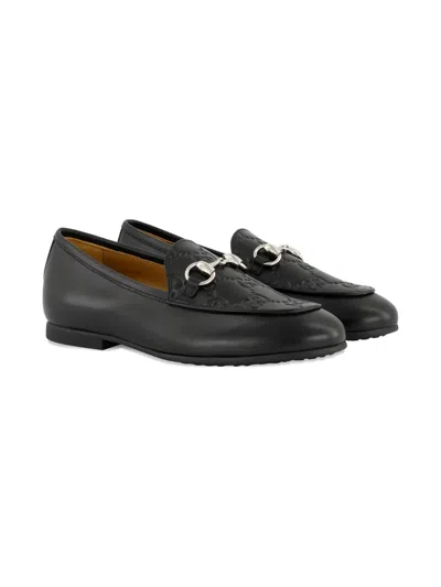 Gucci Kids' Horsebit Gg Loafers In Black
